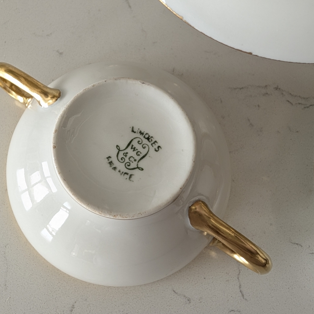 Limoges France William Guérin Circa 1900–1932 Soup Cup with Saucer Double Handle - Picture 9 of 16